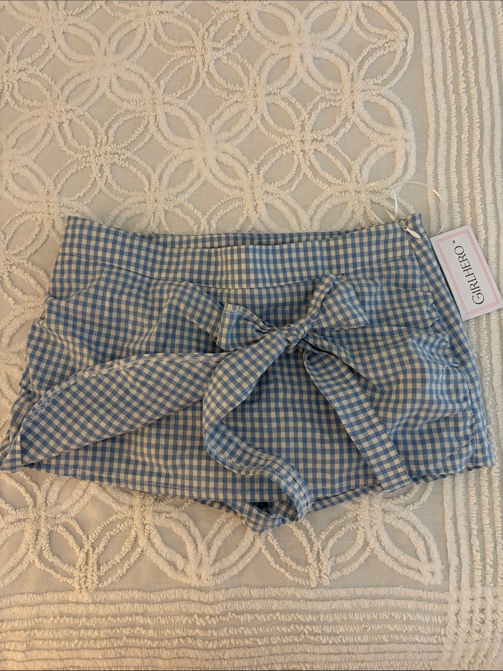 GRLFRND Blue Gingham Tie-Front High Waist Shorts
